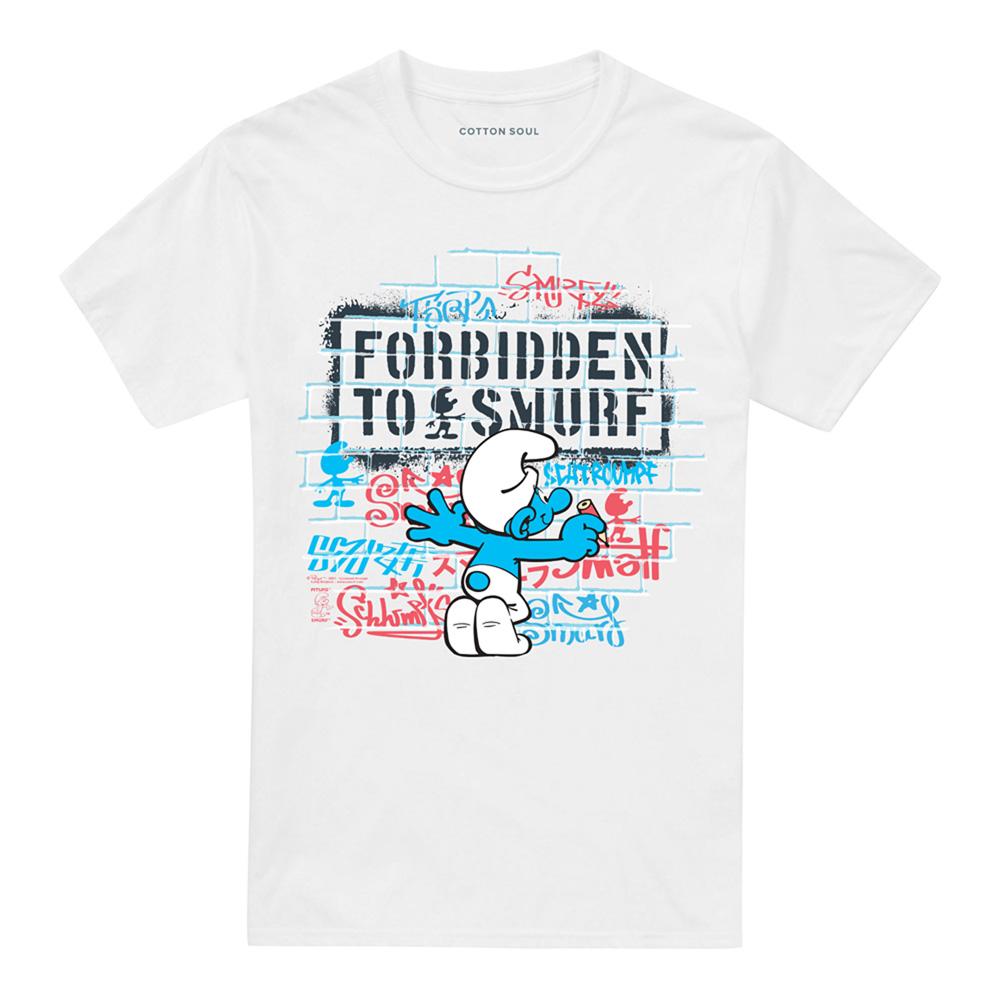 White - Front - The Smurfs Unisex Adult Forbidden To Smurf Street Art T-Shirt
