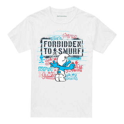 White - Front - The Smurfs Unisex Adult Forbidden To Smurf Street Art T-Shirt