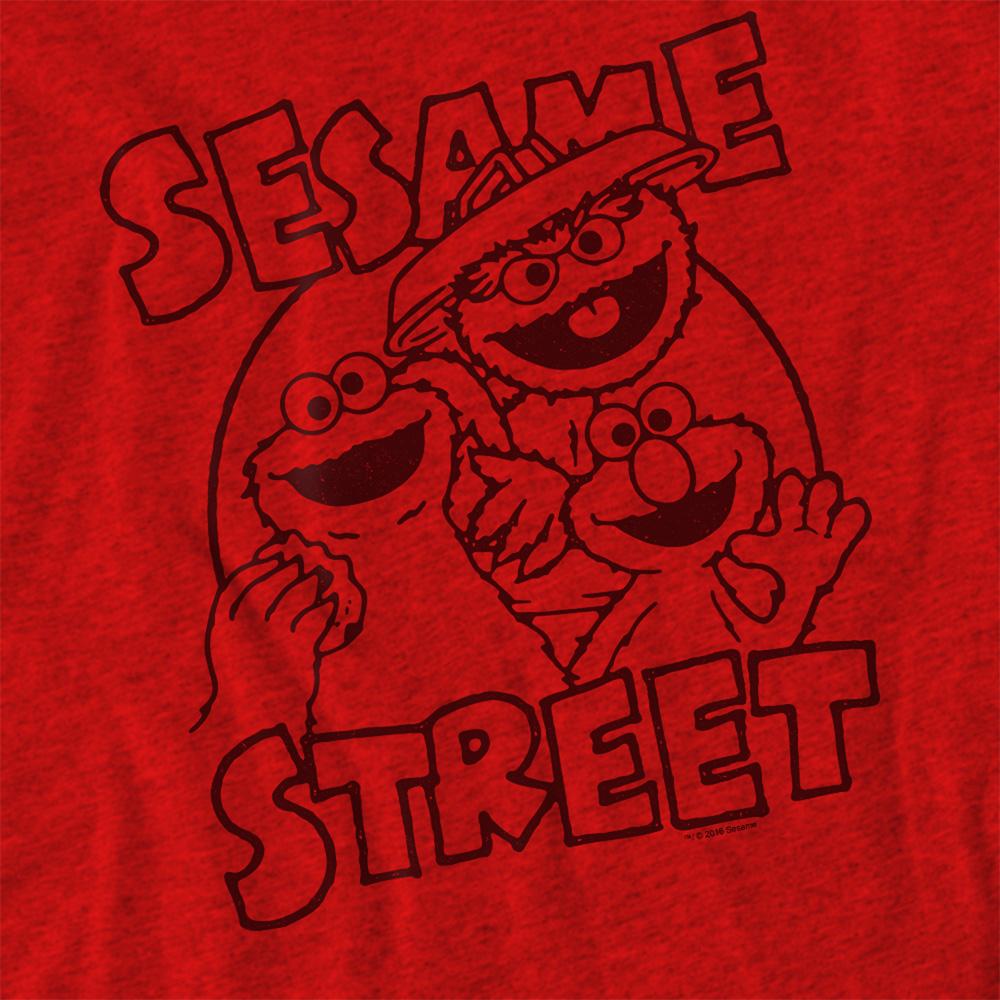 Red - Side - Sesame Street Unisex Adult Group Crunch Heather T-Shirt