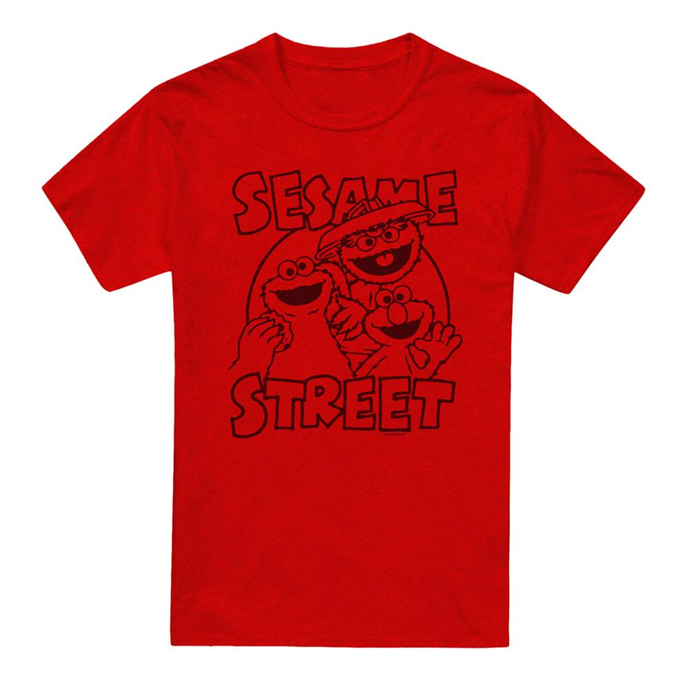 Red - Front - Sesame Street Unisex Adult Group Crunch Heather T-Shirt