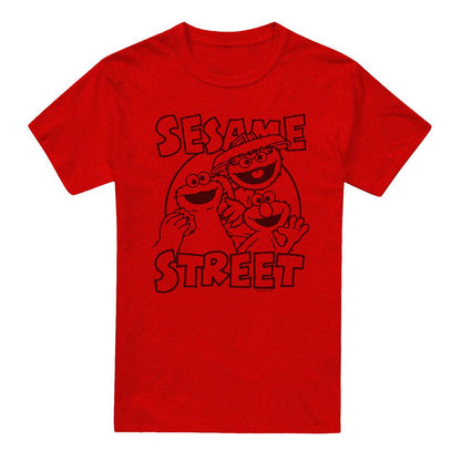 Red - Front - Sesame Street Unisex Adult Group Crunch Heather T-Shirt