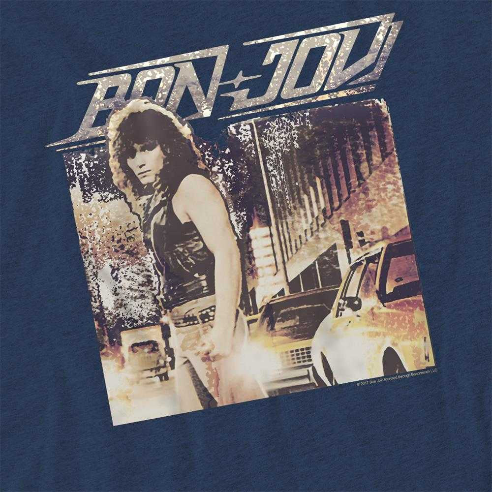 Navy - Side - Bon Jovi Unisex Adult Runaway Jon Heather T-Shirt