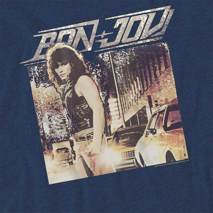 Navy - Side - Bon Jovi Unisex Adult Runaway Jon Heather T-Shirt