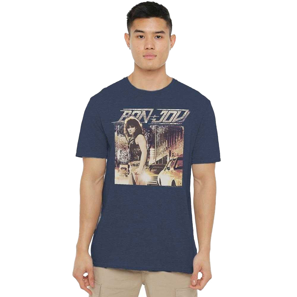 Navy - Lifestyle - Bon Jovi Unisex Adult Runaway Jon Heather T-Shirt