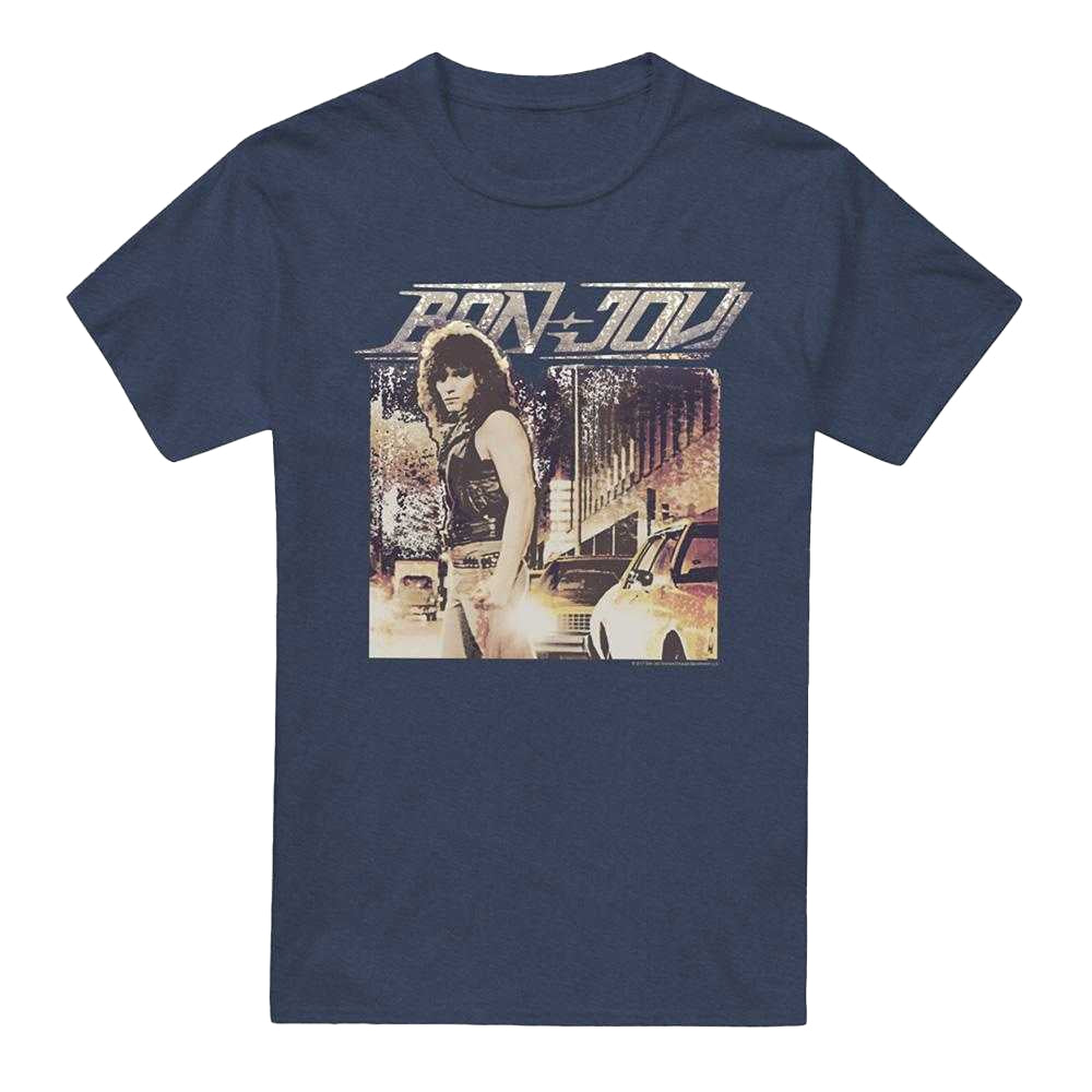 Navy - Front - Bon Jovi Unisex Adult Runaway Jon Heather T-Shirt