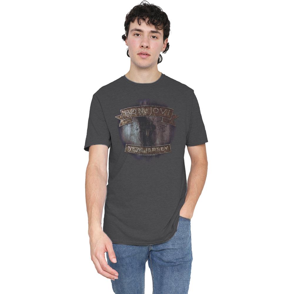 Charcoal - Back - Bon Jovi Unisex Adult New Jersey Heather T-Shirt