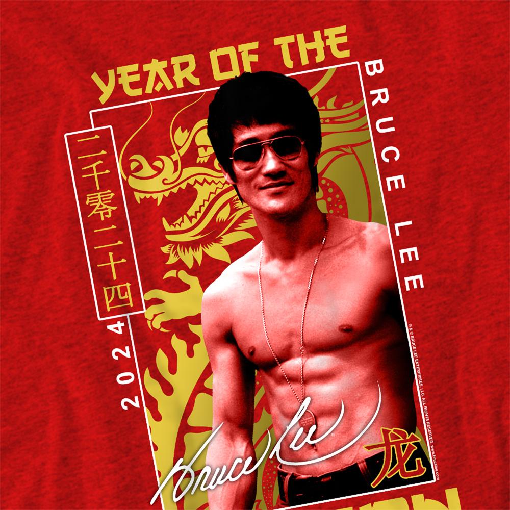 Red - Side - Bruce Lee Unisex Adult Year Of The Dragon Framed Heather T-Shirt