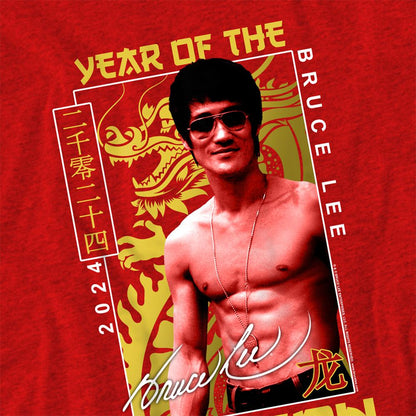 Red - Side - Bruce Lee Unisex Adult Year Of The Dragon Framed Heather T-Shirt
