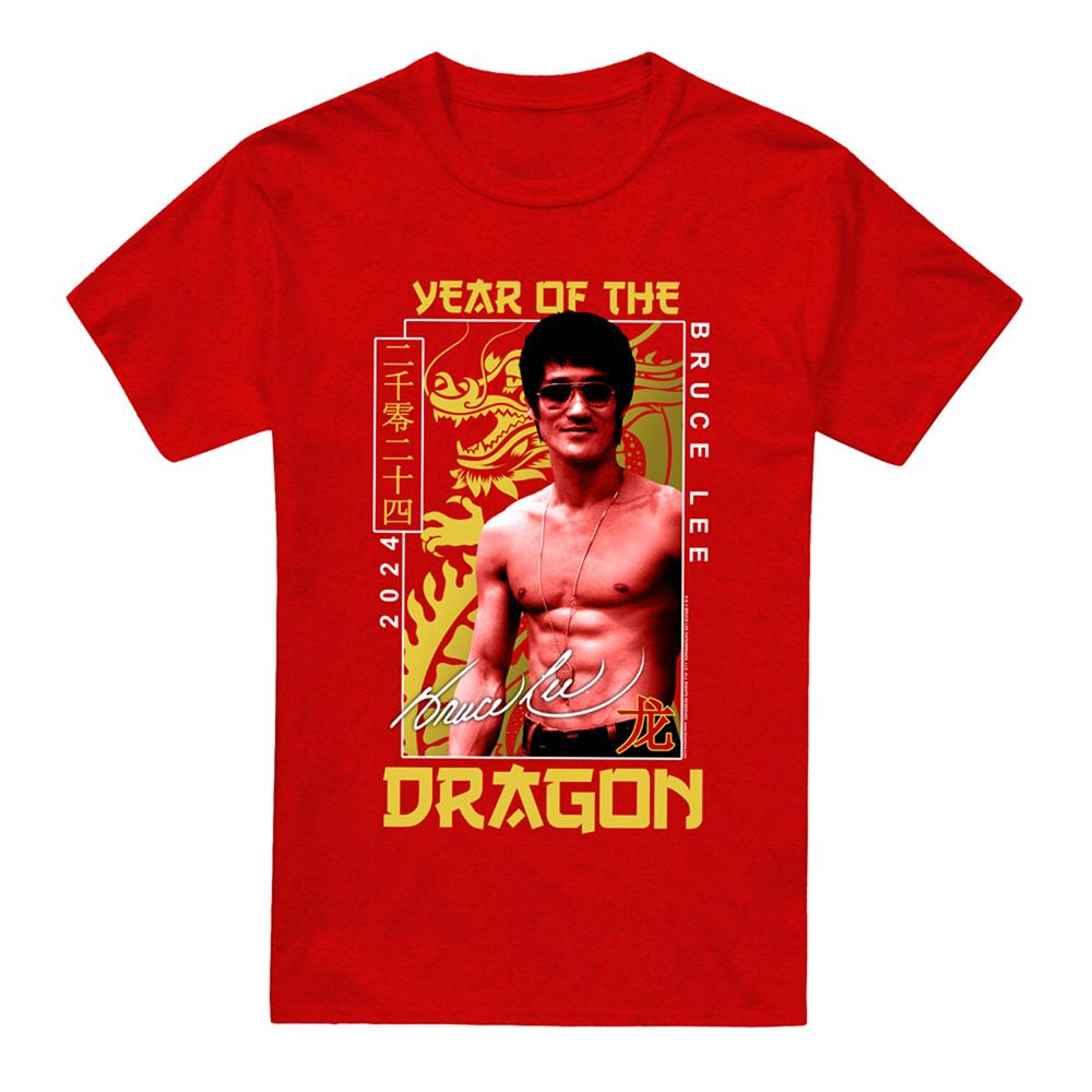 Red - Front - Bruce Lee Unisex Adult Year Of The Dragon Framed Heather T-Shirt