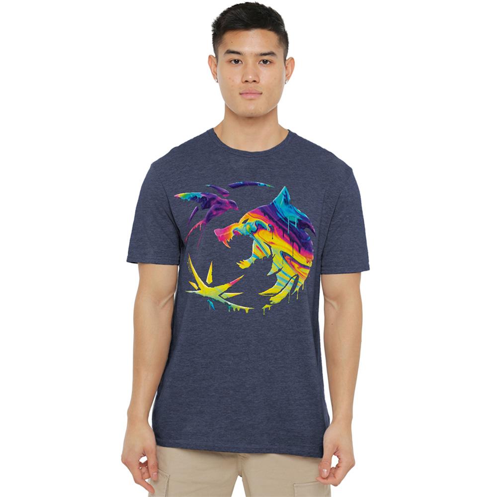 Navy - Back - The Witcher Unisex Adult Painted Crest Heather Rainbow T-Shirt