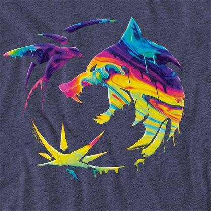 Navy - Side - The Witcher Unisex Adult Painted Crest Heather Rainbow T-Shirt
