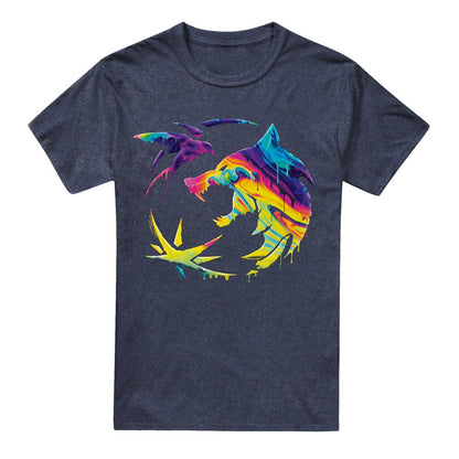 Navy - Front - The Witcher Unisex Adult Painted Crest Heather Rainbow T-Shirt