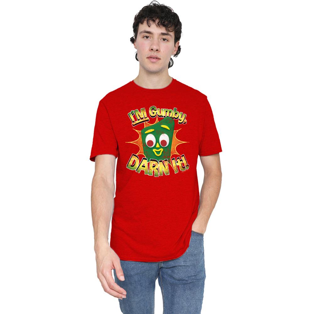 Red - Back - Gumby Unisex Adult Darn It Heather T-Shirt