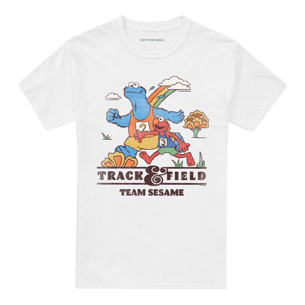 White - Front - Sesame Street Unisex Adult Track Field T-Shirt
