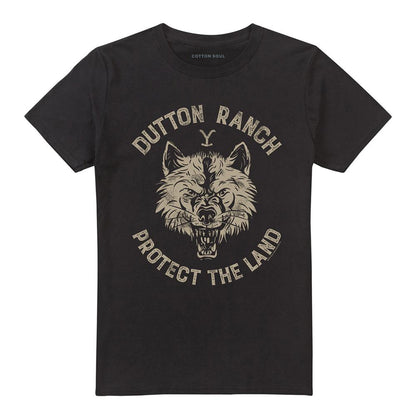 Black - Front - Yellowstone Unisex Adult Dutton Ranch Protect The Land Wolf T-Shirt