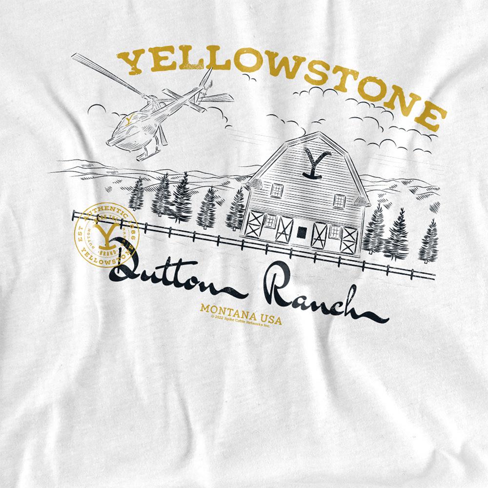 White - Side - Yellowstone Unisex Adult Dutton Ranch Helicopter T-Shirt