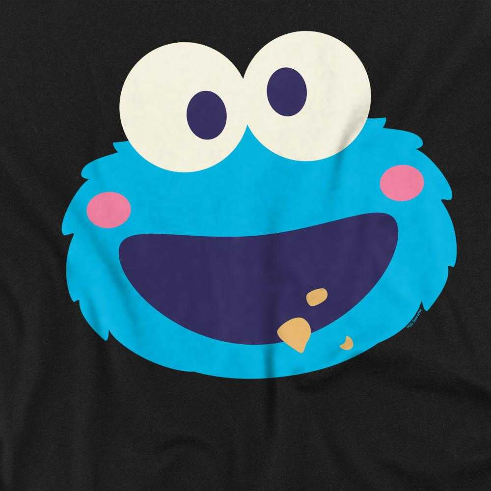 Black - Side - Sesame Street Unisex Adult Cookie Monster Kawaii Face Long-Sleeved T-Shirt