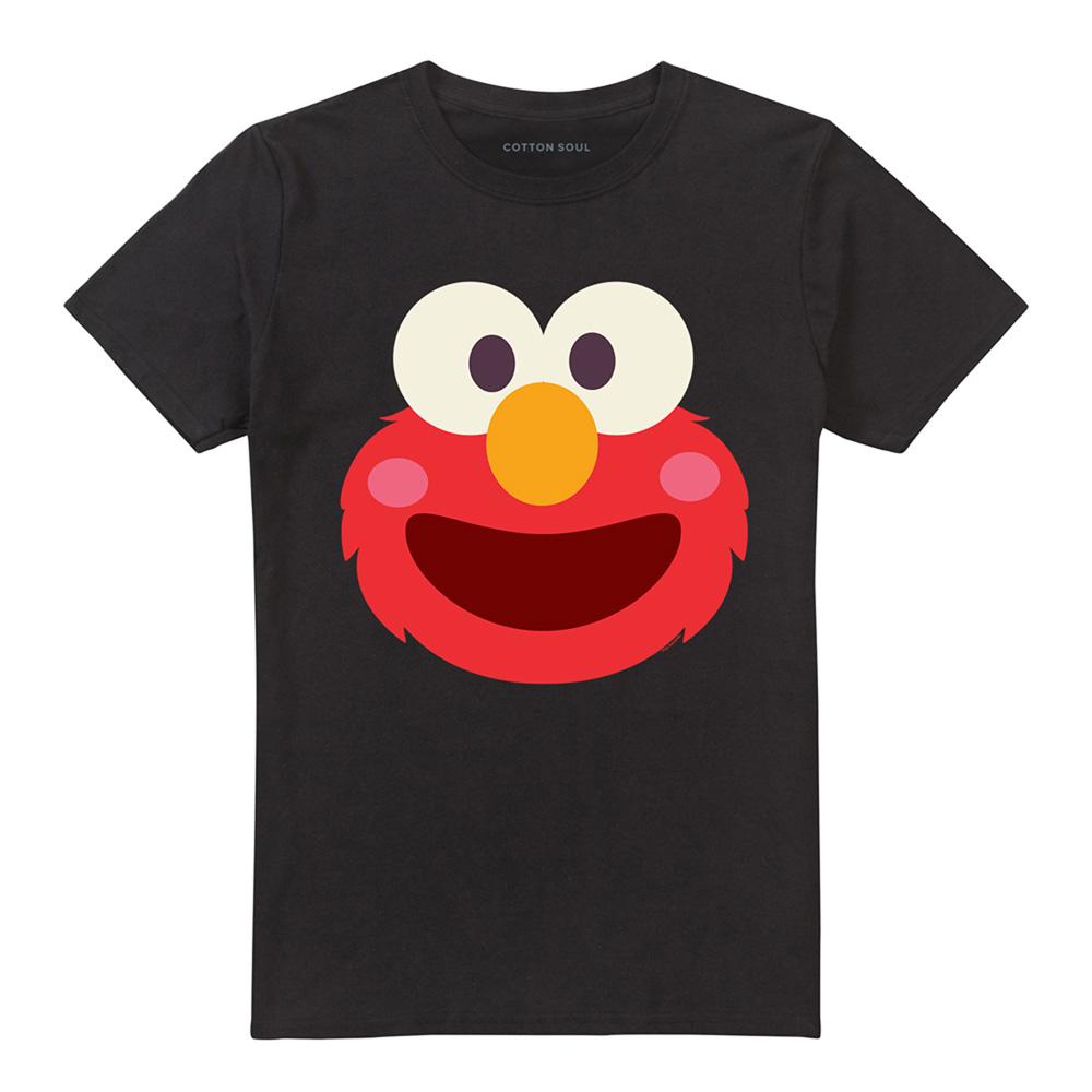 Black - Front - Sesame Street Unisex Adult Elmo Kawaii Face T-Shirt