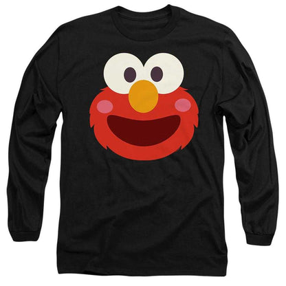 Black - Front - Sesame Street Unisex Adult Elmo Kawaii Face Long-Sleeved T-Shirt