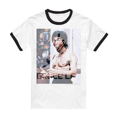 White-Black - Front - Bruce Lee Unisex Adult Revving Up Ringer T-Shirt
