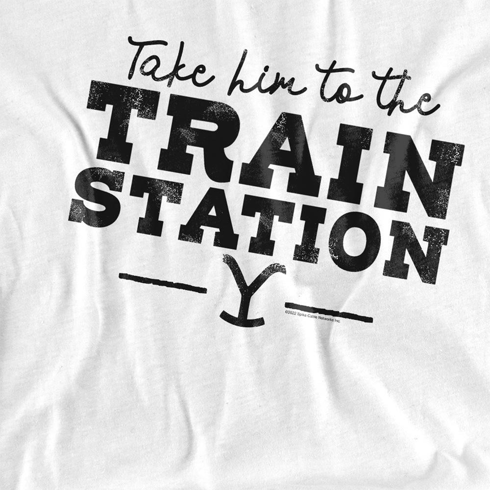 White - Side - Yellowstone Unisex Adult Train Station T-Shirt