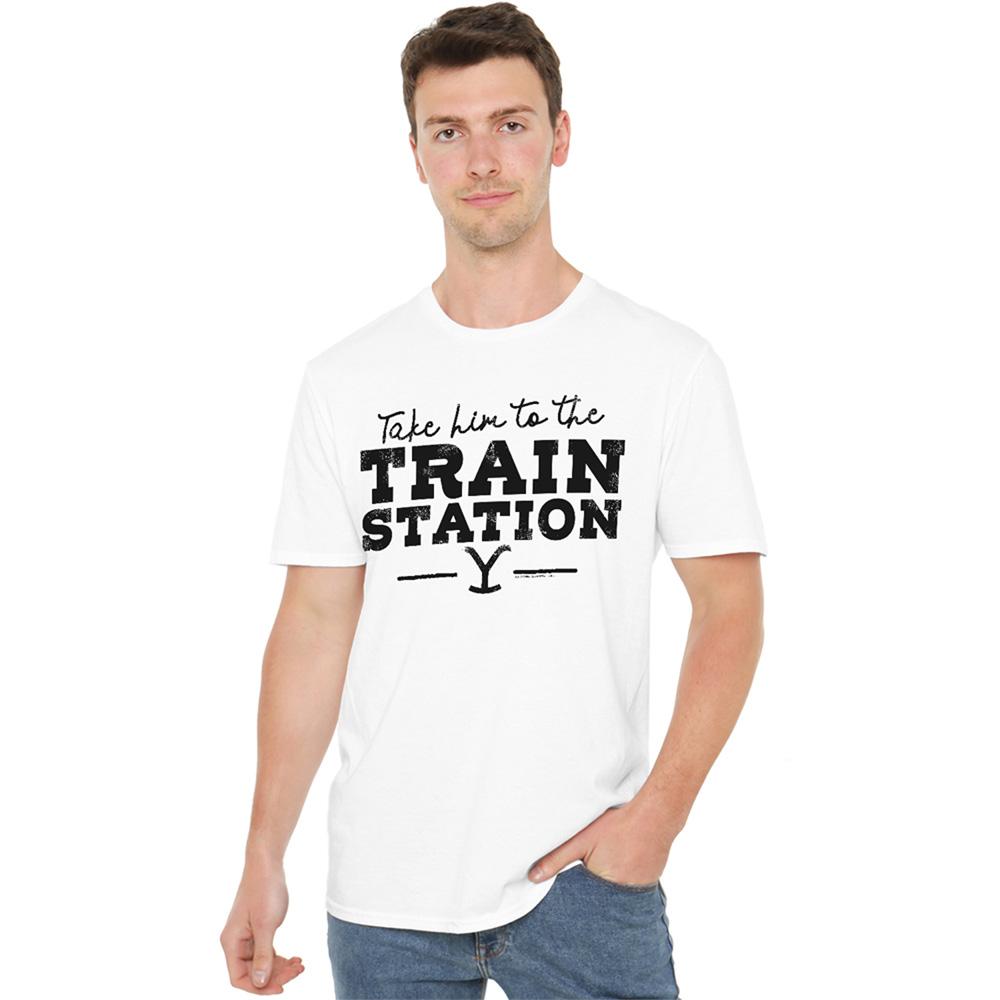 White - Lifestyle - Yellowstone Unisex Adult Train Station T-Shirt