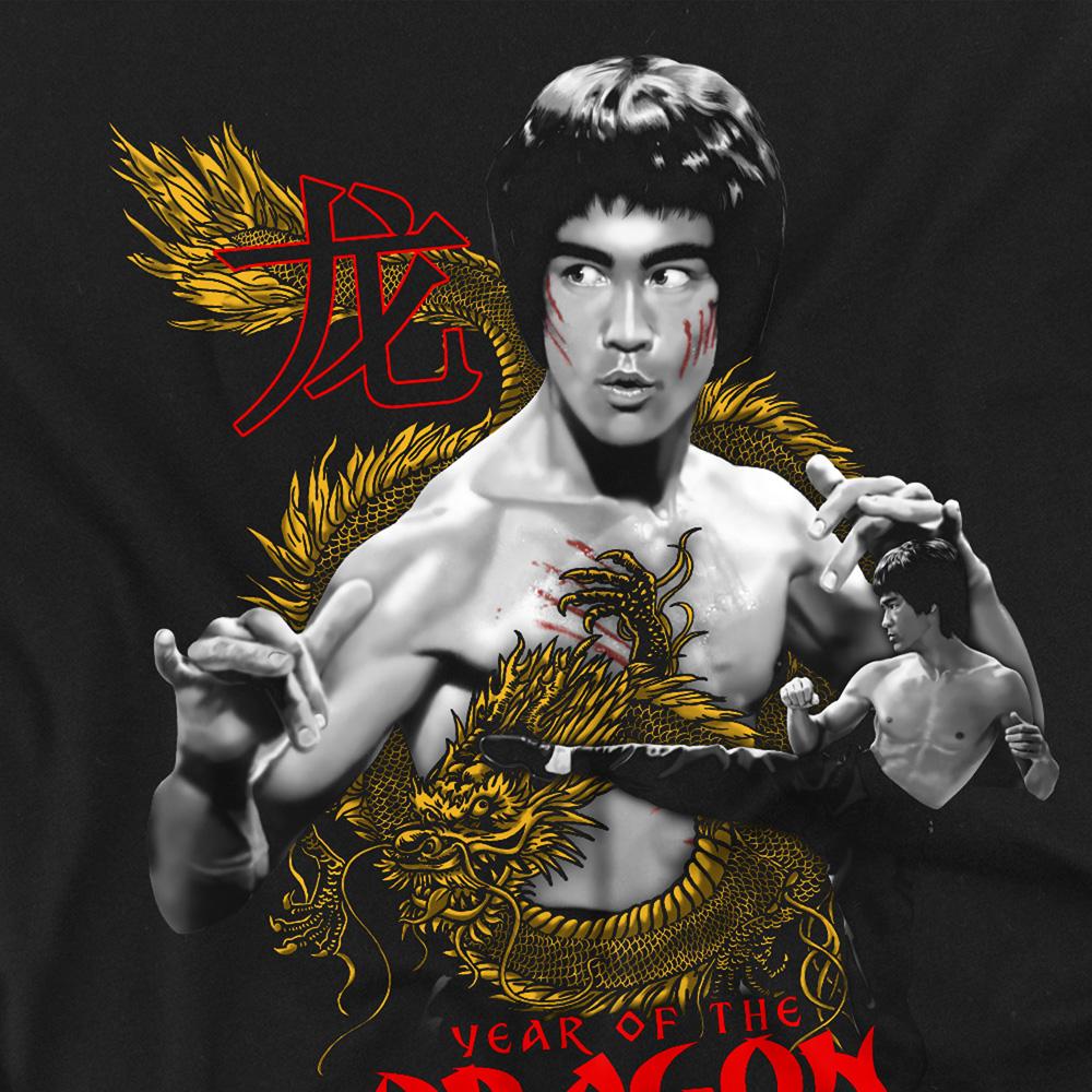 Black - Side - Bruce Lee Unisex Adult Golden Year Of The Dragon T-Shirt