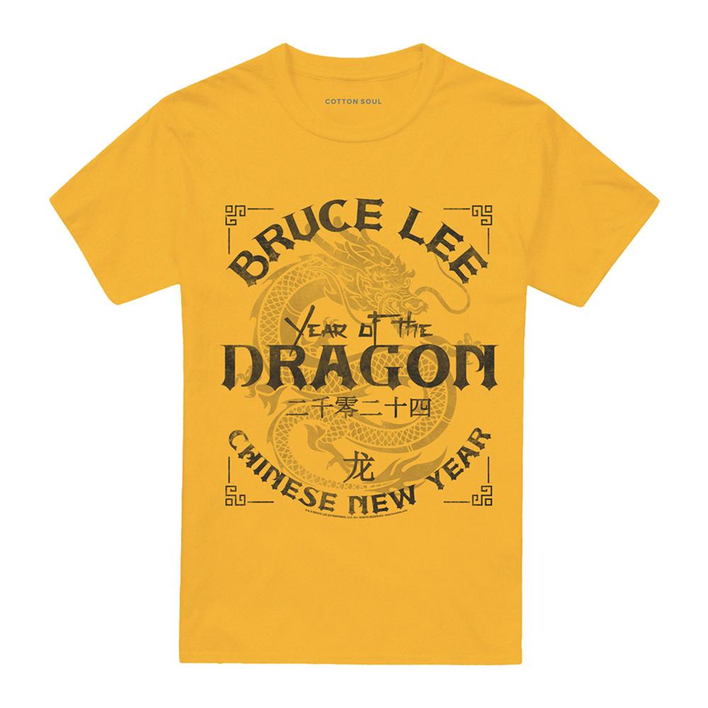 Gold - Front - Bruce Lee Unisex Adult Year Of The Dragon Text T-Shirt