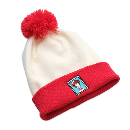 Off White-Bright Red - Back - Wheres Wally? Mens Two Tone Beanie