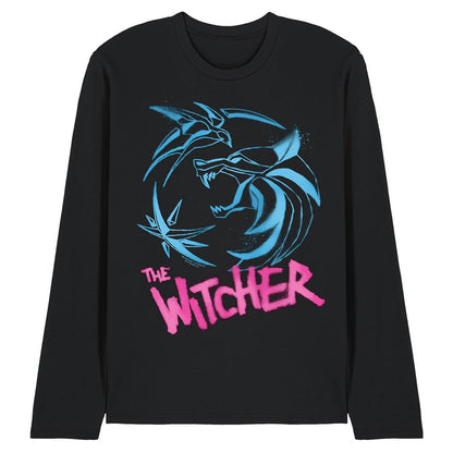 Black - Front - The Witcher Unisex Adult Crest Graffiti Long-Sleeved T-Shirt