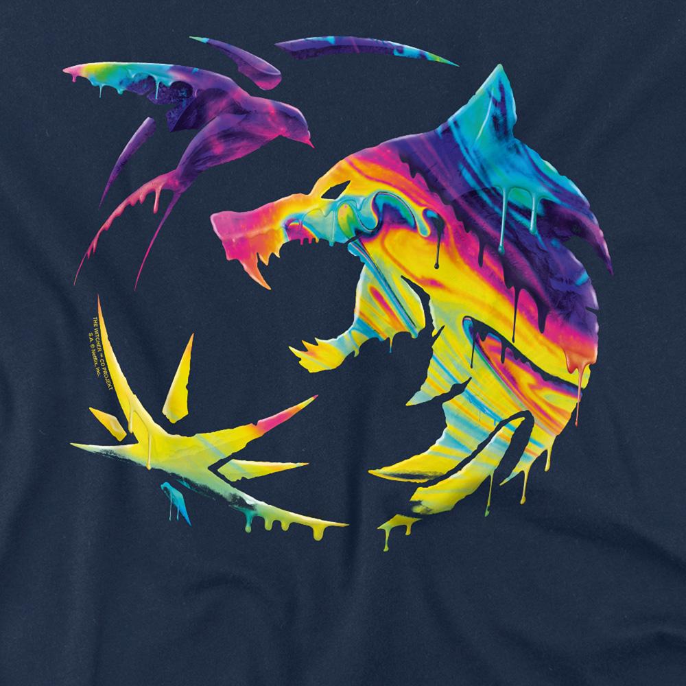 Navy - Side - The Witcher Unisex Adult Painted Crest Rainbow T-Shirt