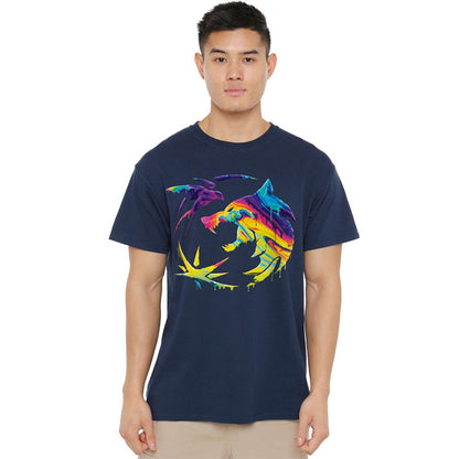 Navy - Lifestyle - The Witcher Unisex Adult Painted Crest Rainbow T-Shirt