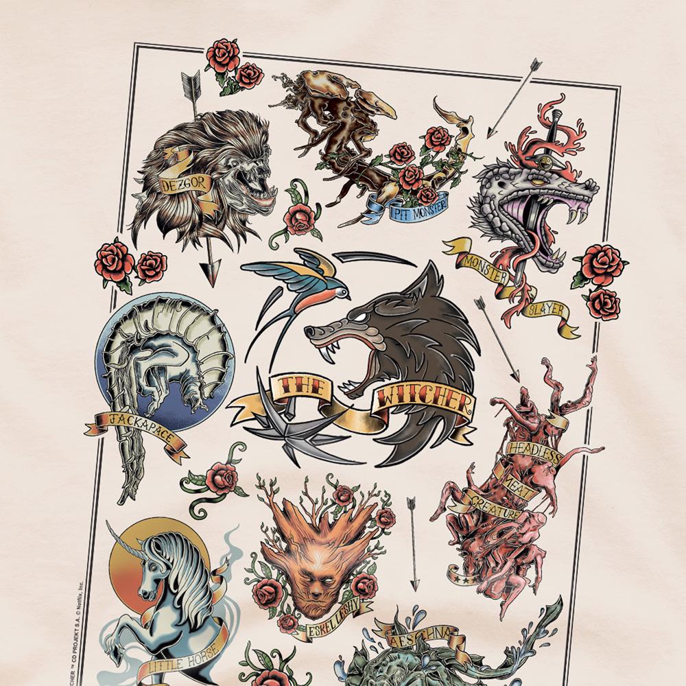 Natural - Side - The Witcher Unisex Adult Monster Tattoo Flash T-Shirt