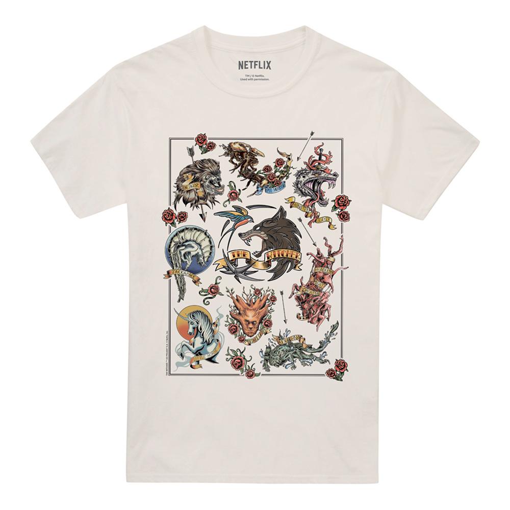 Natural - Front - The Witcher Unisex Adult Monster Tattoo Flash T-Shirt