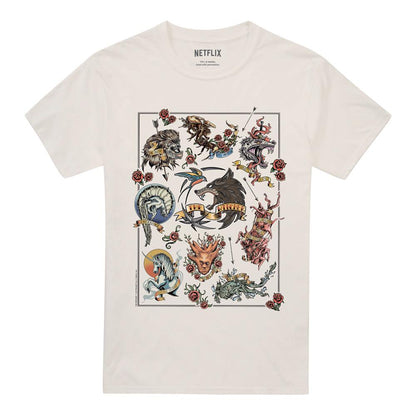 Natural - Front - The Witcher Unisex Adult Monster Tattoo Flash T-Shirt