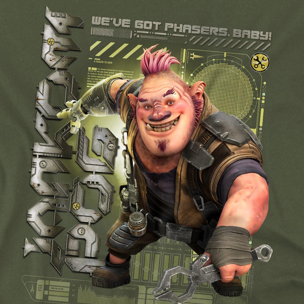 Military Green - Side - Star Trek: Prodigy Unisex Adult We´Ve Got Phasers, Baby! Jankom Pog T-Shirt