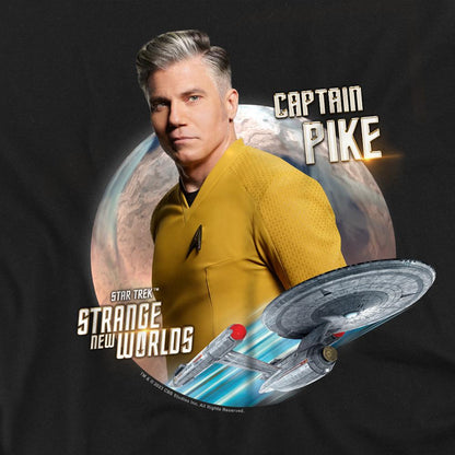 Black - Side - Star Trek: Strange New Worlds Unisex Adult Captain Pike T-Shirt