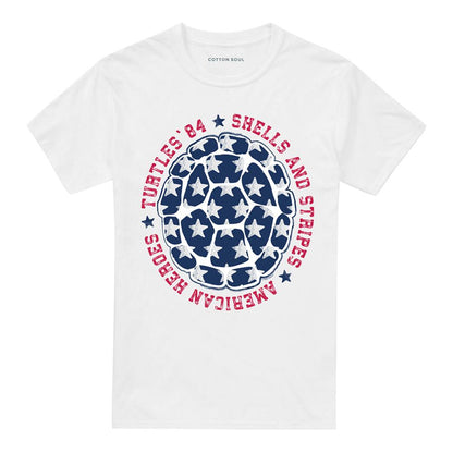 White - Front - Teenage Mutant Ninja Turtles Unisex Adult Shells and Stripes 4th of July T-Shirt