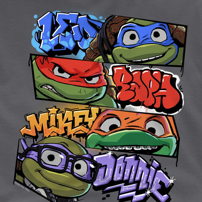 Charcoal - Side - Teenage Mutant Ninja Turtles: Mutant Mayhem Unisex Adult Names Graffiti T-Shirt