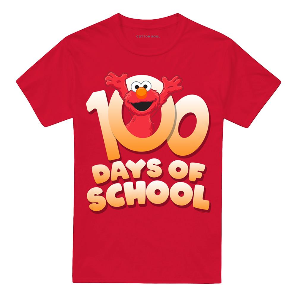 Red - Front - Sesame Street Unisex Adult 100 Days Of School Elmo T-Shirt