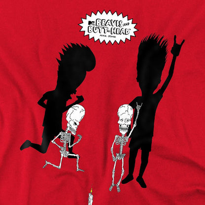 Red - Side - Beavis & Butthead Unisex Adult Rock Out Skeletons T-Shirt
