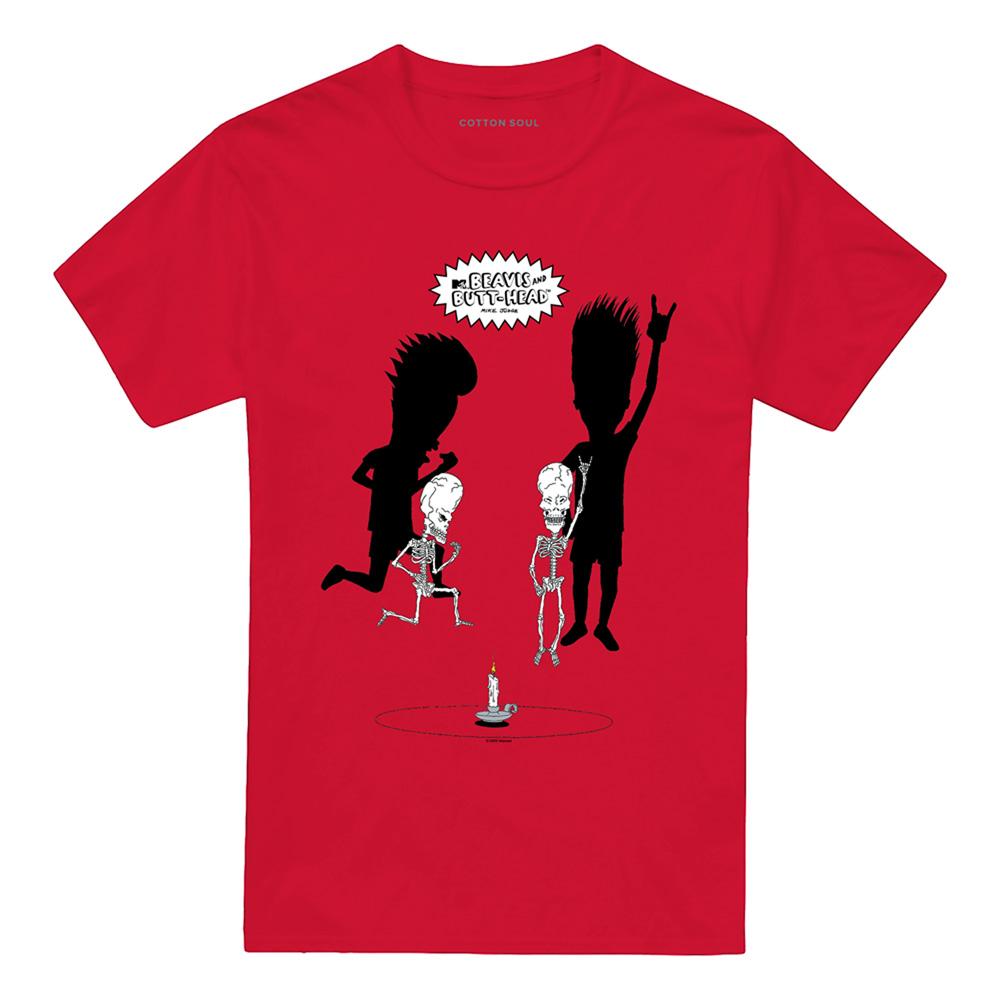 Red - Front - Beavis & Butthead Unisex Adult Rock Out Skeletons T-Shirt