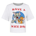 White-Red-Blue - Front - Tom and Jerry Womens-Ladies Have A Nice Day Boxy Crop Top
