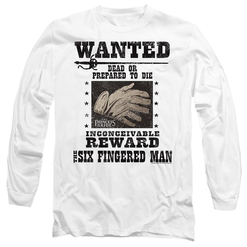 White - Front - The Princess Bride Unisex Adult Wanted 6 Fingered Man Long-Sleeved T-Shirt