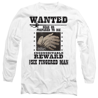 White - Front - The Princess Bride Unisex Adult Wanted 6 Fingered Man Long-Sleeved T-Shirt