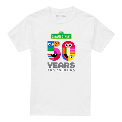 White - Front - Sesame Street Unisex Adult 50 Years Logo T-Shirt