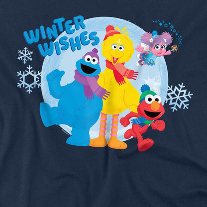 Navy - Side - Sesame Street Unisex Adult Winter Wishes T-Shirt