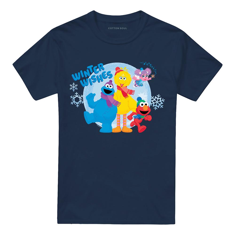 Navy - Front - Sesame Street Unisex Adult Winter Wishes T-Shirt