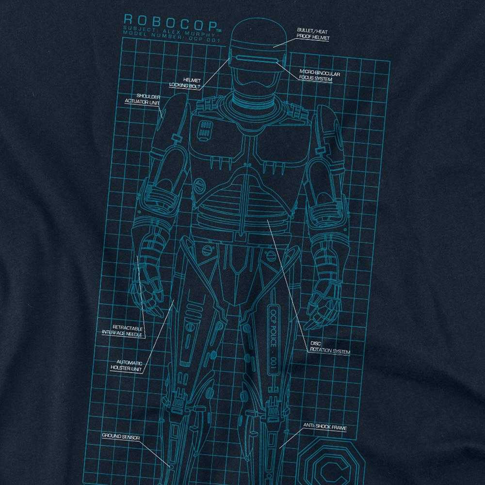 Navy - Side - Robocop Unisex Adult Schematic Long-Sleeved T-Shirt