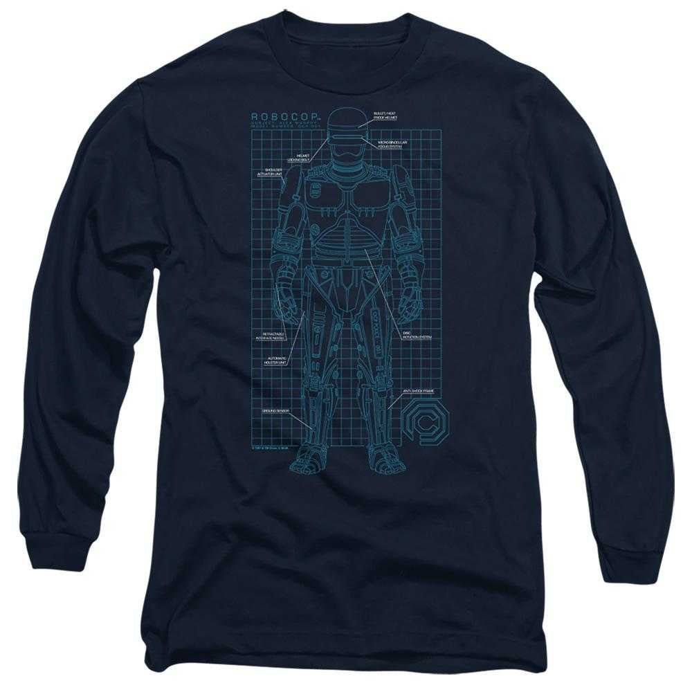 Navy - Front - Robocop Unisex Adult Schematic Long-Sleeved T-Shirt